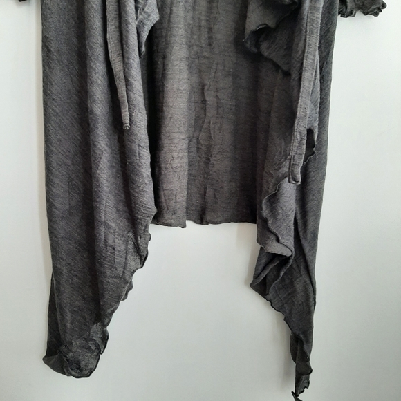 🍒 Open Front w/ Tie Long Fine Knit Cardigan Asymmetric Hem Grey Sz L - Picture 5 of 13